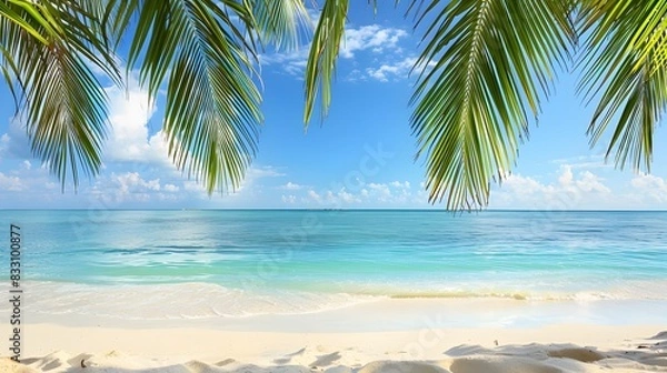 Fototapeta ヤシの木とターコイズブルーの海とビーチ