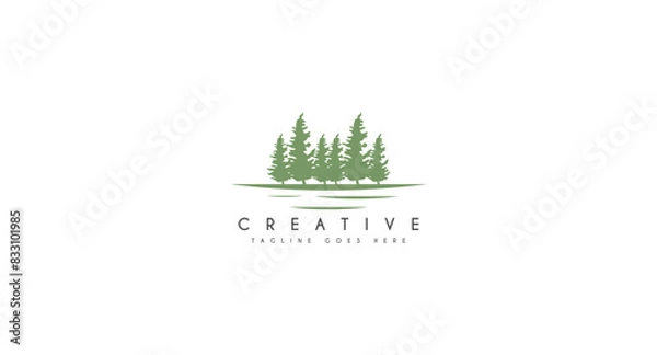 Fototapeta Evergreen pine tree, spruce tree logo design vector illustration.