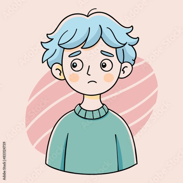 Fototapeta Minimalist person with a sad expression, crafted in an adorable doodle style, Generative AI