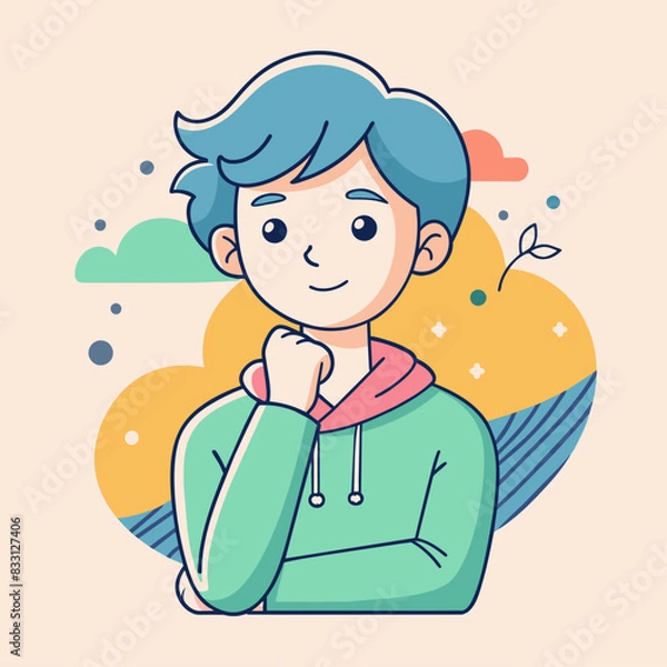 Fototapeta Minimalist person with a thoughtful expression, crafted in an adorable doodle style, Generative AI