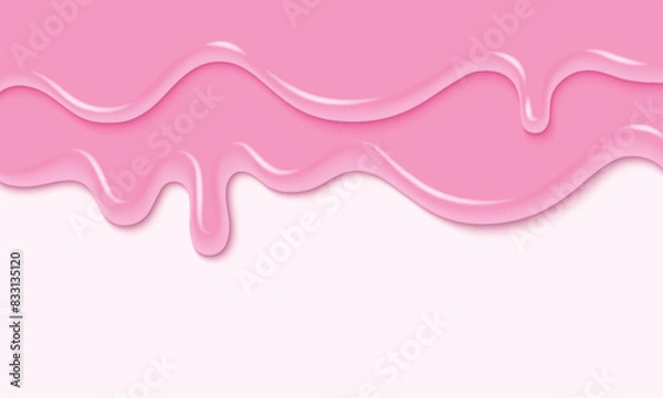 Fototapeta Pink liquid substance border isolated on white background. Vector realistic illustration of melting ice cream, 3d color paint splash, sweet icing drops flowing down dessert cake, nail polish texture