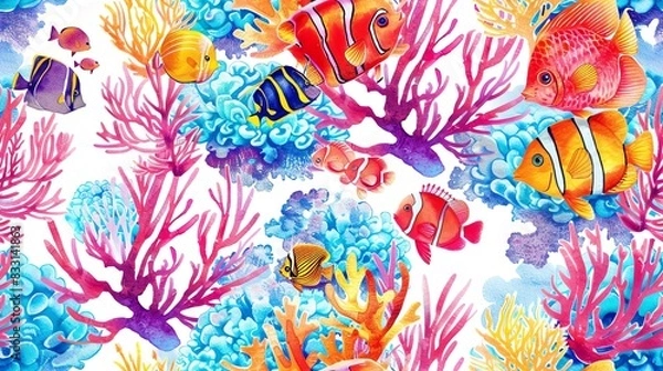 Fototapeta Seamless pattern of watercolor hand-drawn carrots and leafy greens, creating a fresh and vibrant vegetable design