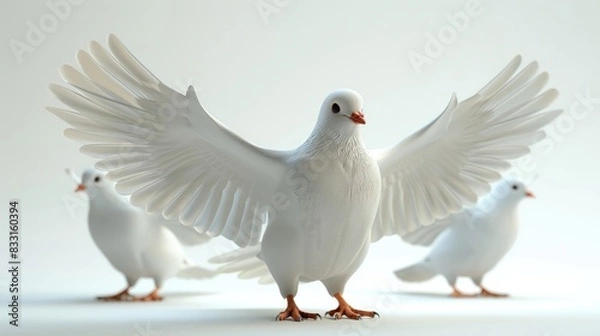 Obraz Three white birds are standing next to each other