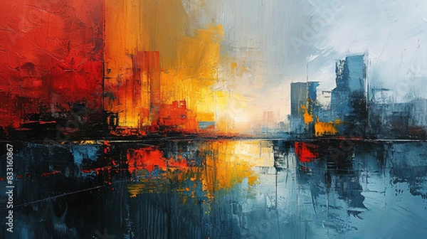 Obraz Vibrant Art Of Oil Painting Of Cityscape With Brush Strokes Colorful Background