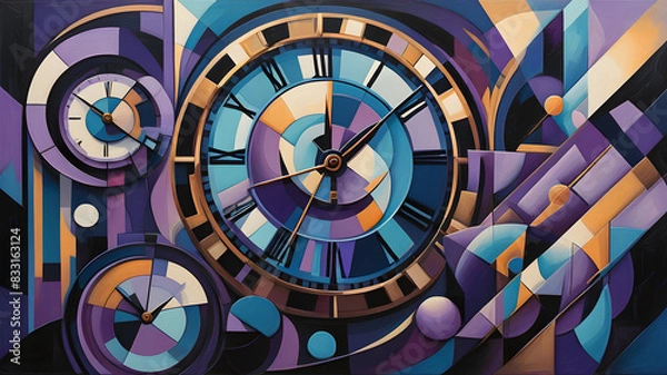 Fototapeta Purple Abstract Clock: Colorful Geometric Art Depicting Time Passing and Aging