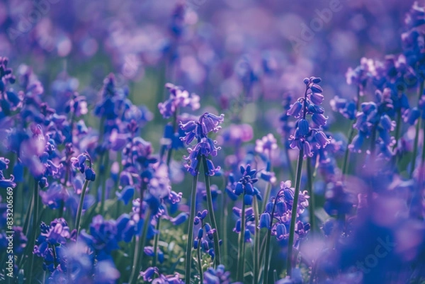 Fototapeta A field of vibrant bluebells stretching as far as the eye can see.