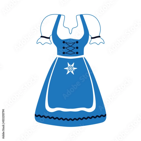 Fototapeta Dirndl. A traditional Bavarian dress consisting of a blouse, skirt and apron. Oktoberfest. The Bavarian national costume. Traditions of Germany. Vector illustration isolated on a white background.