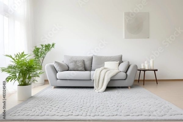 Fototapeta A knitted rug in a modern minimalist living room