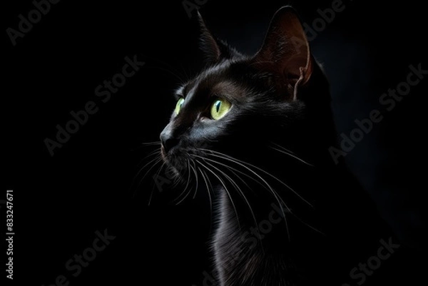 Obraz Beautiful black cat on a black background. Close-up.