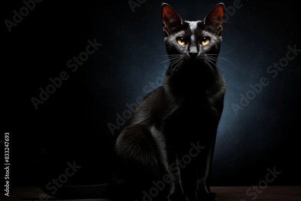 Obraz Beautiful black cat on a black background. 