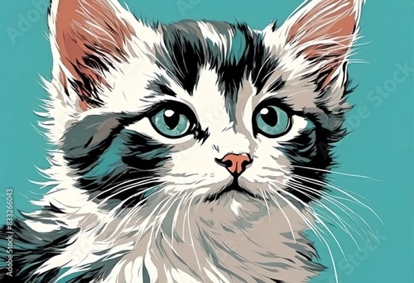 Fototapeta AI generated illustration of a cute kitten portrait on a vibrant background