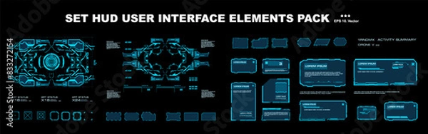 Obraz Big set of frames and complex elements for the interface. User interface windows and frames. Modern dialog boxes and HUD interface elements. Vector set templates with frames.eps