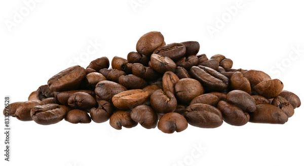 Obraz Pile roasted coffee beans isolated on a transparent background. Completely in focus.