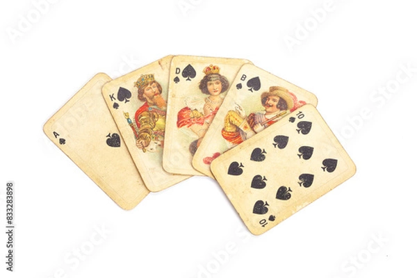 Fototapeta Royal Flush vintage playing cards isolated on completely white background