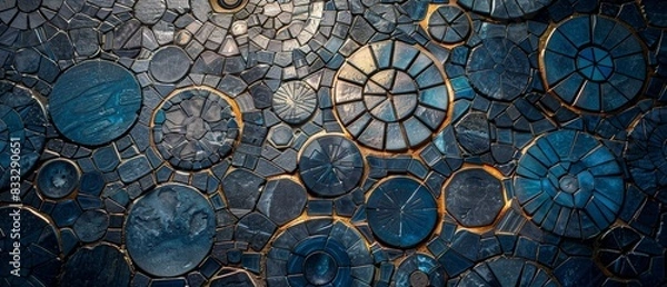 Fototapeta  Abstract Mosaic Stone Tile Background with Blue Circular Pattern for Creative Artistic Design and Interior Decoration