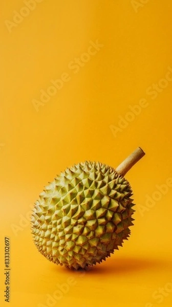 Fototapeta Ripe durian fruit set against a bright yellow backdrop