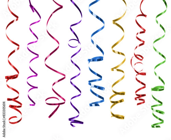 Obraz Set of colorful streamers isolated on transparent background, png file