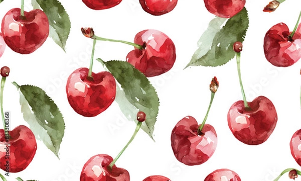 Fototapeta seamless pattern with red cherries vector 
