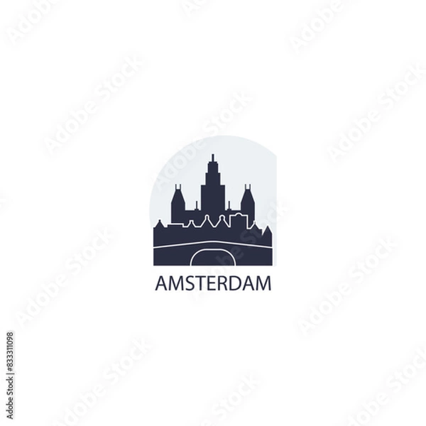 Fototapeta Netherlands Amsterdam city, cityscape, panorama view logo. Modern vector icon with Holland capital horizon. Isolated skyline graphic