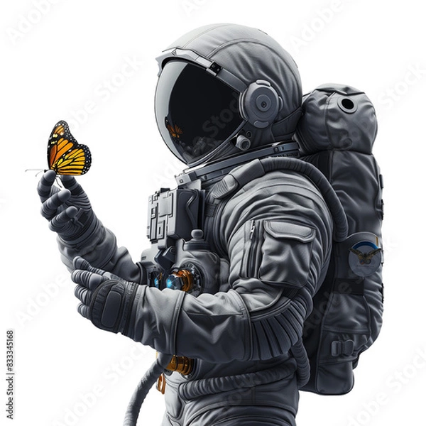 Fototapeta Astronaut Holding a Butterfly in Space Suit on Transparent Background
