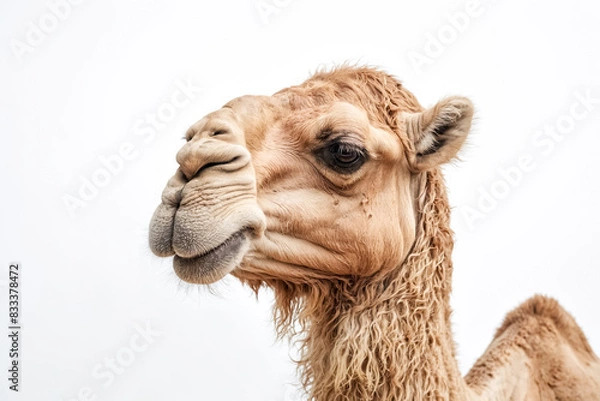 Obraz Close-up of a camel's head with a white background