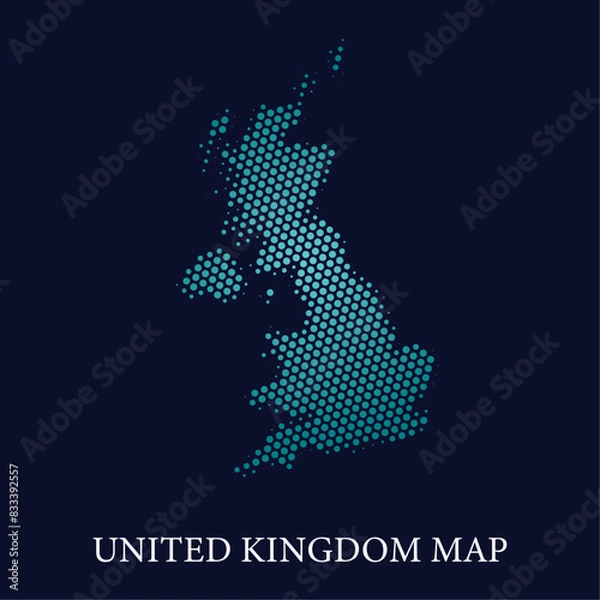 Obraz Modern halftone dot effect on dark background with map of United Kingdom