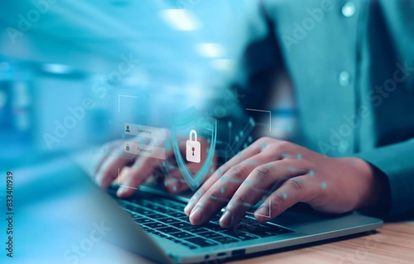 Fototapeta Businessman showing cyber security concept User privacy security and internet data protection concept	
