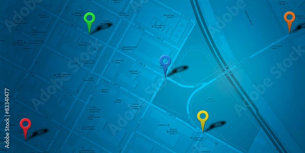 Fototapeta Blue map with points of interest