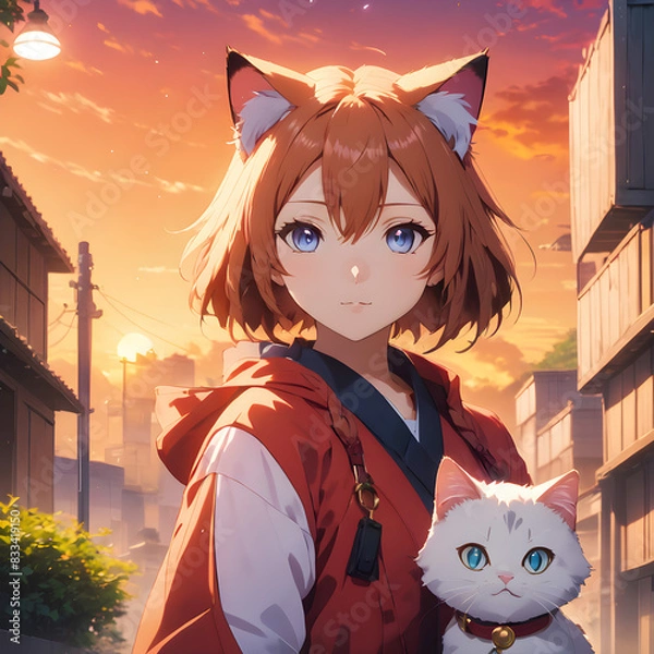 Obraz girl with cat