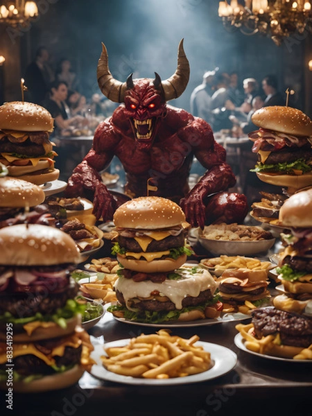 Obraz Devil Eat hamburger