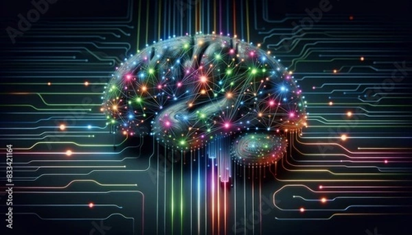 Fototapeta Rainbow-Pulsing Digital Brain