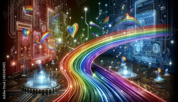 Fototapeta Rainbow technological data stream
