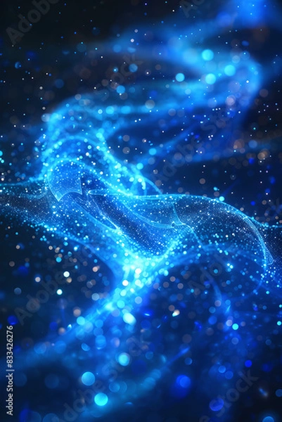 Obraz Sparkling blue nebula with glowing particles, Generative AI