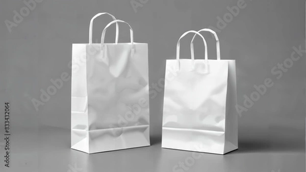Fototapeta Blank white paper bag mockup isolated on transparent background, with handles