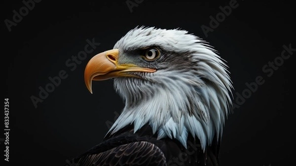 Fototapeta A close-up image of a bald eagle with a black background