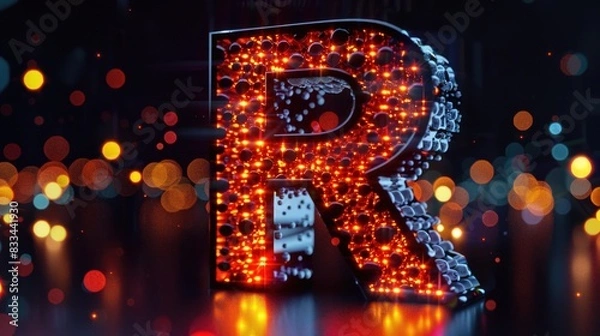 Fototapeta A single lit-up letter 'R' sitting on a table, used as decoration or prop for various purposes