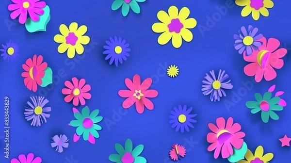 Fototapeta Scrapbook blooms flat design top view scrapbook theme animation vivid. Seamless Pattern, Fabric Pattern.