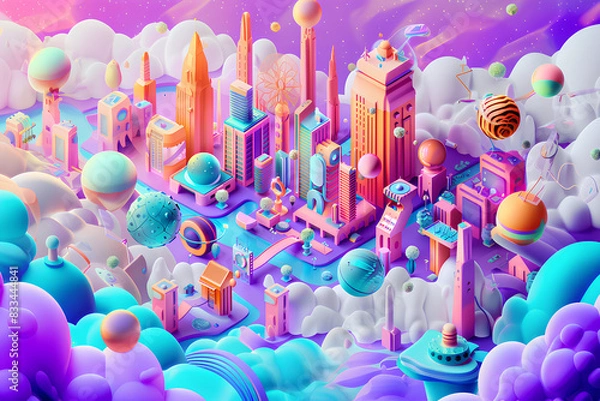 Fototapeta パステルカラーの近未来都市-2
