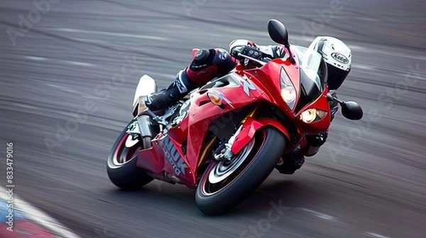 Fototapeta motorcycle racing, with a dynamic action shot of the bike speeding down a racetrack, capturing the essence of speed and precision.