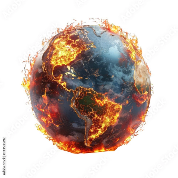 Obraz A burning Earth, symbolizing the effects of climate change. isolated on white background