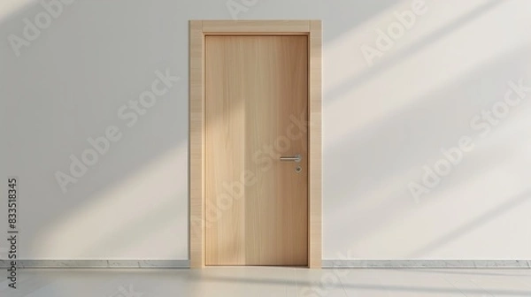 Fototapeta The minimalist elegance of a maple door with a hidden handle, capturing the door's light wood tone and flawless surface.