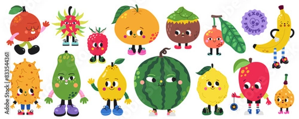 Obraz Cute cartoon exotic and tropical fruits illustrations vector set. Part two.