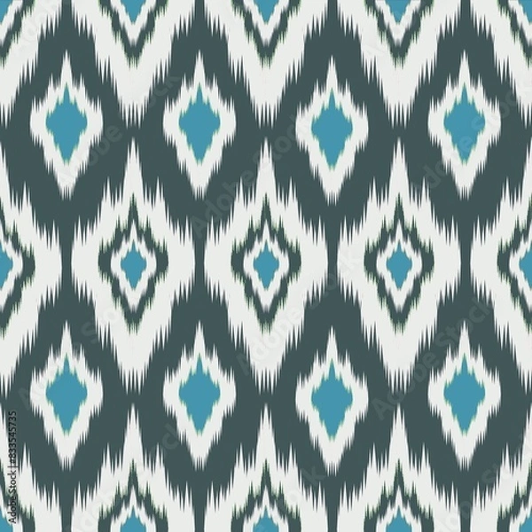 Fototapeta seamless knitted pattern. seamless ikat pattern on background. Dark green and white seamless ikat pattern