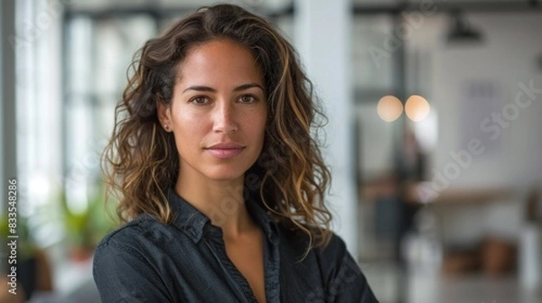 Fototapeta A professional marketer, poised and confident, gazes directly into the camera, exuding authority and expertise.