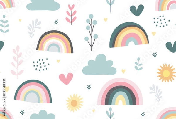 Fototapeta Seamless abstract pattern with hand drawn rainbow flower