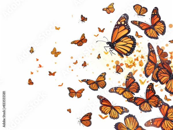 Fototapeta Beautiful monarch butterfly background and Colorful flying butterflies illustration