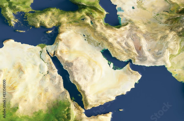 Fototapeta 3d illustration of a map of the Middle East. Elements of this image furnished by NASA.