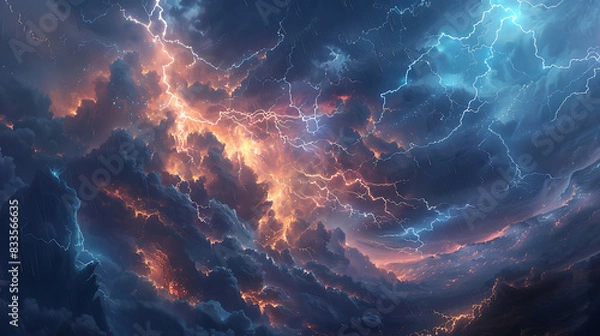 Fototapeta Lightning is a natural phenomenon that is dangerous but also beautiful