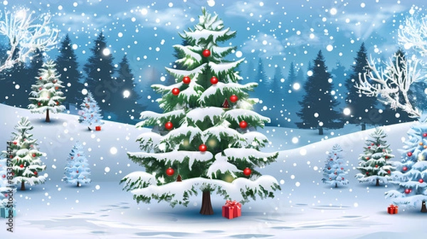 Obraz Snow landscape vector illustration. Best use for holiday or winter theme design