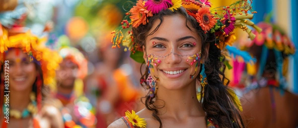 Obraz Women in Colorful Costumes With Flowers in Their Hair